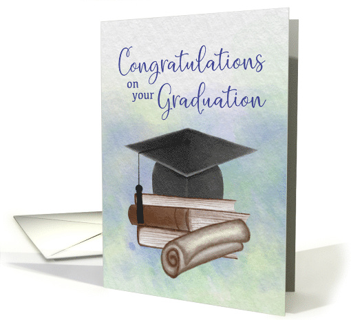 Congratulations on Your Graduation Watercolor Cap with Diploma card
