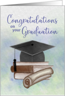 Congratulations on Your Graduation Watercolor Cap with Diploma card