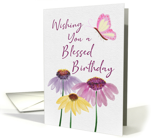 Wishing You a Blessed Birthday Cone Flowers and Butterfly card
