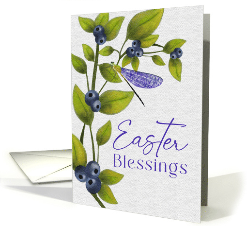 Easter Blessings Watercolor Blueberries and Dragonfly card (1904666)