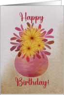 Happy Birthday Watercolor Dandilions and Colorful Leaves in Vase card
