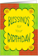 Birthday Blessings Fun Retro Checkered Color Block card
