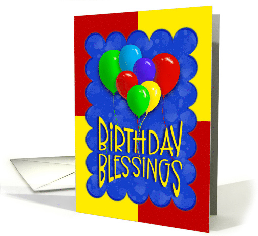 Birthday Blessings Balloons Fun Bold Colorblock Pattern card (1923386)