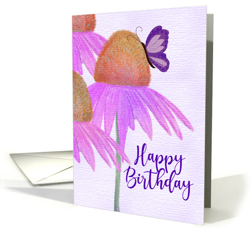 Happy Birthday Coneflowers and Butterfly Watercolor card (1927460)
