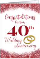 Congratulations on Your 40th Wedding Anniversary Ruby Red Faux Glitter card