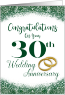 Congratulations on Your 30th Wedding Anniversary Emerald Faux Glitter card