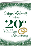 Congratulations on Your 20th Wedding Anniversary Emerald Faux Glitter card
