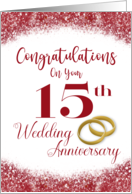Congratulations on Your 15th Wedding Anniversary Ruby Red Faux Glitter card