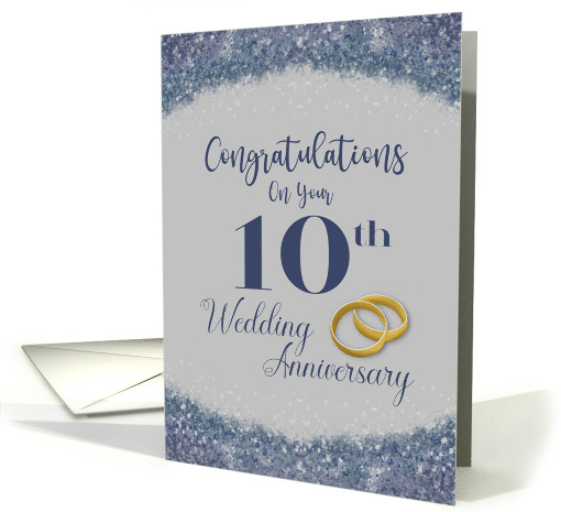 Congratulations 10th Wedding Anniversary Silver Blue Faux Glitter card