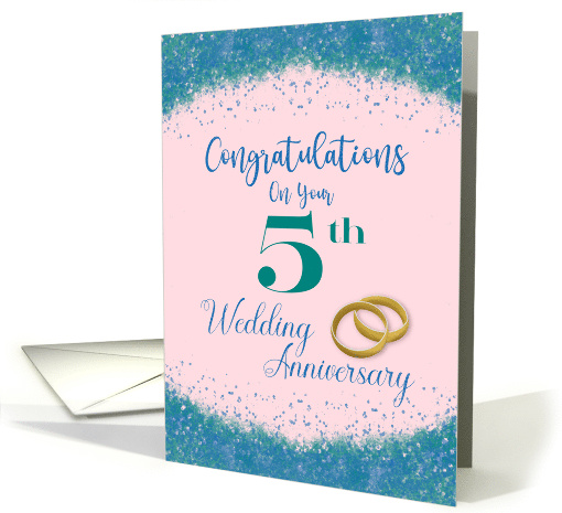 Congratulations 5th Wedding Anniversary Turquoise Blue Pink card