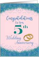 Congratulations 5th Wedding Anniversary Turquoise Blue Pink card