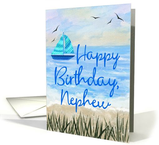 Nephew Happy Birthday Watercolor Beach and Sailboat card (1929468)