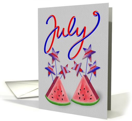 July 4th Invitation Watermelon Slices Striped Stars Watercolor card
