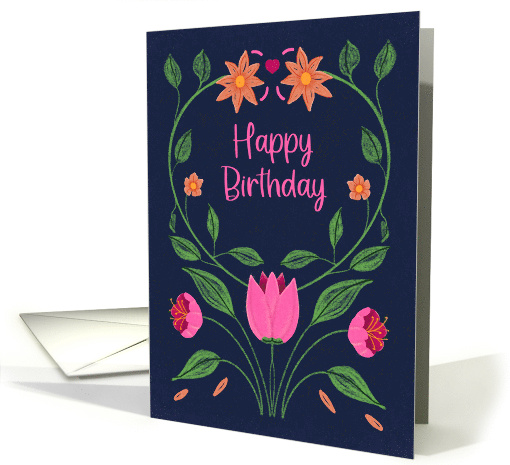 Happy Birthday Cheerful Floral Wreath card (1940318)