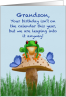 Grandson Non Leap Year Birthday Frog on Toadstool