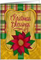 Christmas Blessings Poinsettia Plaid and Ribbon Traditional card