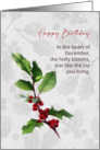 December birthday holly red berries card