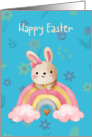 Happy Easter Pastel Bunny Rainbow Spring Flowers card