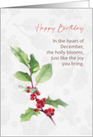 December birthday holly red berries card
