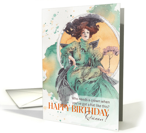 Queen Happy Birthday Fabulous Hat No Crown Art Nouveau Style card
