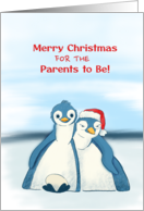 Merry Christmas Parents to be Blue Penguins Growing Little Family card