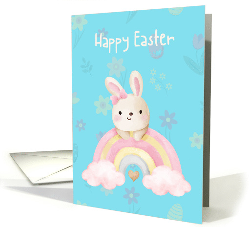 Happy Easter Pastel Bunny Rainbow Spring Flowers card (1910884)