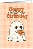Happy Halloween Birthday Cute Ghost Smiling Pumpkin card