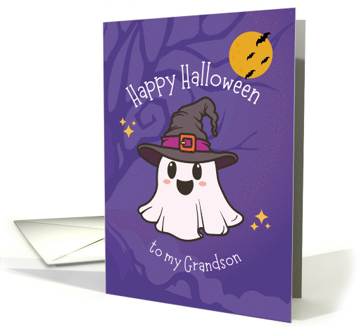 Happy Halloween Grandson Cute Wizard Ghost card (1935578)
