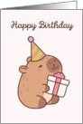 Happy Birthday Cute Capybara With Party Hat and Gift card