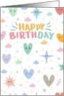 Happy Birthday Cute Smiley Hearts And Stars Pastel Colors card