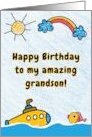 Happy Birthday To My Amazing Grandson Child Drawing Cute card
