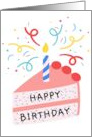 Happy Birthday Cake Slice With Candle And Confetti card