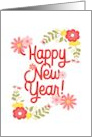 Happy New Year Cute Colorful Floral Red Pink Yellow card
