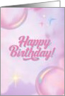 Happy Birthday Pink Bubbles With Stars card