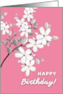 Happy Birthday Pink Background With White Flowers card