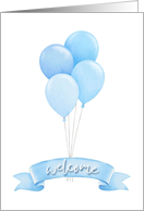 Welcome Baby Blue Balloons Ribbon card