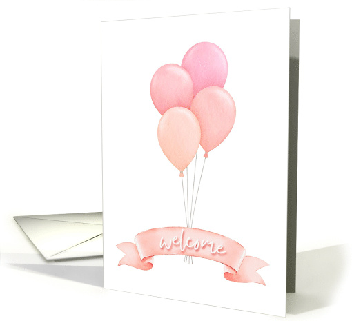 Welcome Baby Pink Balloons Ribbon card (1877294)