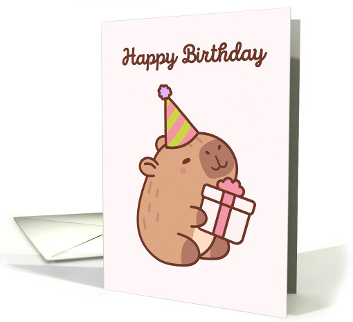 Happy Birthday Cute Capybara With Party Hat and Gift card (1884102)