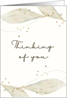 Thinking Of You Green and Gold Leaves Watercolor card