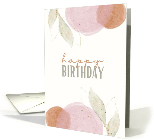 Happy Birthday Watercolor Delicate Pink Orange Green Gold card