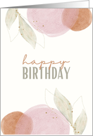 Happy Birthday Watercolor Delicate Pink Orange Green Gold card