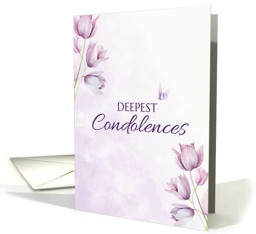 Deepest Condolences Purple Flowers With Butterfly Sympathy card