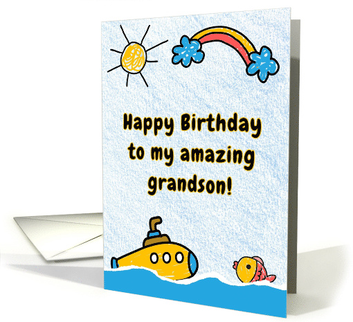 Happy Birthday To My Amazing Grandson Child Drawing Cute card