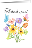 Thank You Colorful Floral Bouquet With Butterflies Watercolor card
