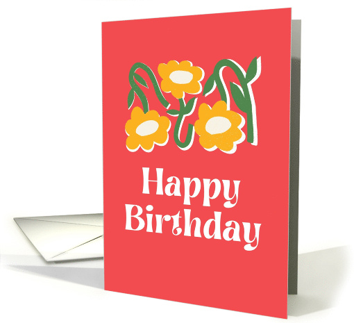Happy Birthday Cute Yellow Flowers Red card (1887808)