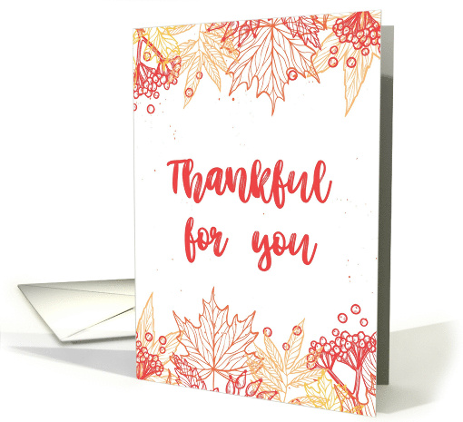 Thankful For You Fall Autumn Outlined Leaves Thanksgiving card