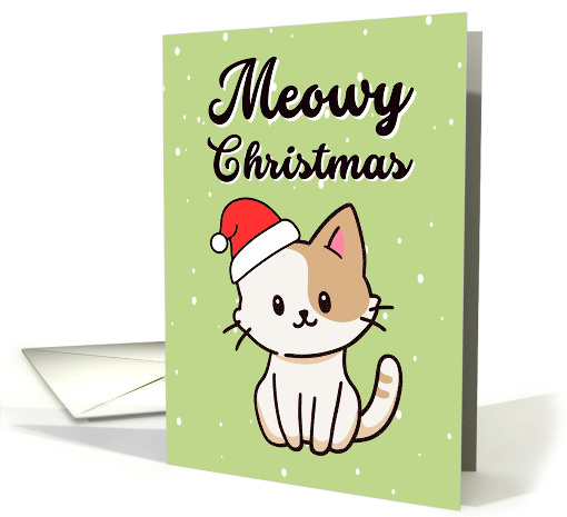 Meowy Merry Christmas Cute Cat Wearing Santa Hat card (1890834)