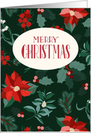 Merry Christmas Dark Green Floral card