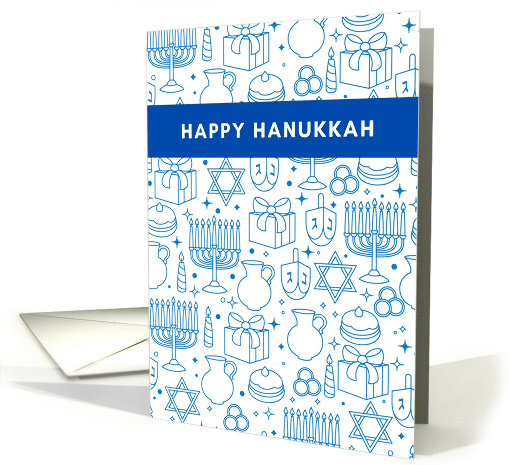 Happy Hanukkah Blue Symbols Menorah Dreidel Star of David card