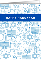 Happy Hanukkah Blue Symbols Menorah Dreidel Star of David card